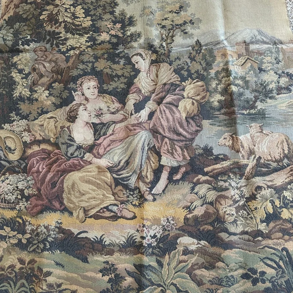 VTG Woven Wall French Tapestry Pastoral Scene Sheep Jacquard Wall‎ Art 4'X6.25'